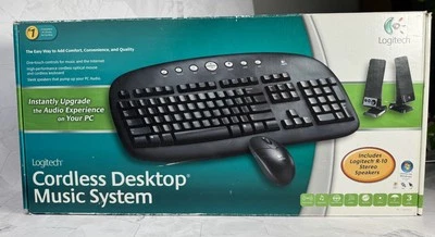 Logitech Cordless Keyboard Desktop Music System Speakers Mouse Set R-10 New - Image 1 of 4