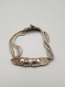 Vintage Art Deco Sterling Silber Multi Strang Mesh Granat Armband - Picture 1 of 12