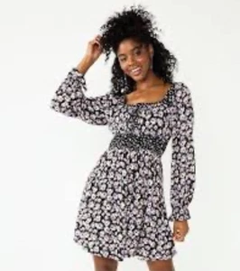 SO Womens Juniors Small Peasant Dress Purple Ruffle Puff Smocked Waist Peasant - Picture 1 of 7