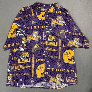 LSU Tigers Reyn Spooner Vtg SEC NCAA AOP Hawaiian Button Down T Shirt Top 2XL - Picture 1 of 15