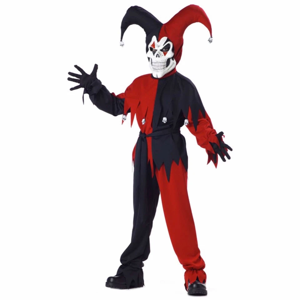 Evil Jester Mardi Gras Red Black Joker Horror Clown Halloween Boys Costume S - Image 1 of 1