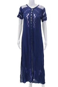 Tiare Hawaii Womens Short Sleeve Buttoned Dress Dark Blue One Size - Picture 1 of 5