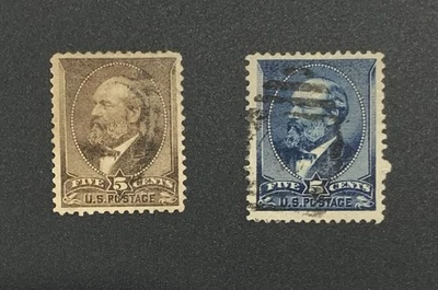 Sello de Estados Unidos 205/216 James Garfield 5 centavos usado, marrón e índigo Foto 1 de 2