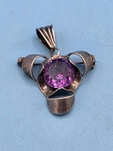 Vintage Taxco Sterling Silver Amethyst Pendent/Brooch - Picture 1 of 6