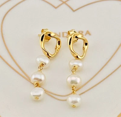 ~Nuevos Pendientes Colgantes Pandora Peras Barrocas y Círculo de Forma Orgánica de Agua Dulce~ Foto 1 de 4