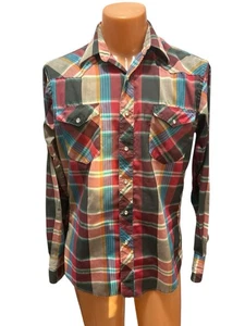 Vintage Wrangler Cowboy Schnitt Hemd Herren Medium 35 60er Long Tail Einnadel Rodeo Klappe - Bild 1 von 16