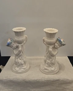 Candelabros Angel Querubín Cerámica Un Juego de 2 6" - Imagen 1 de 5