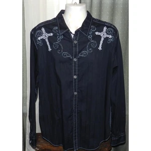 Men's Guess size XXL black cross shirt buttoned long sleeved artsy print men - Picture 1 of 5