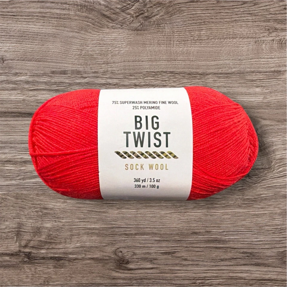 Big Twist Sock Wool Yarn Cherry Red Merino Blend 3.5oz/360yd Fine Weight#2 - Image 1 of 1