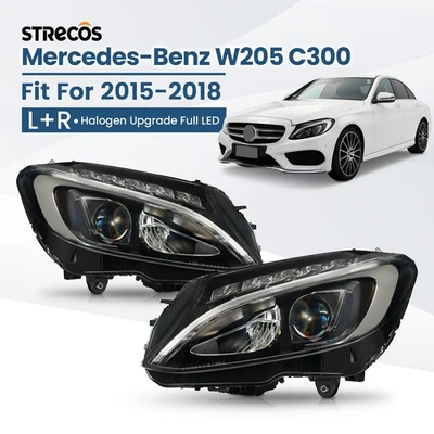 Halogen Upgrade Full LED For 2015-2018 Mercedes-Benz W205 C300 Headlight Pair - Image 1 of 4