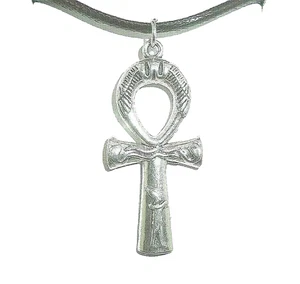 New Beautiful ANKH with Symbols Silver-tone Pendant 18" -20" Black Necklace - Picture 1 of 3