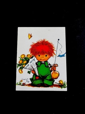 1 VTG Crestwick Charlot Byj Xmas Greeting Card Redhead Boy W/ Flowers & Gifts - Image 1 of 4