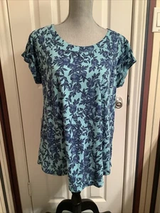 J.Jill fit Raglan Tunic Medium blue short sleeve floral t-shirt - Picture 1 of 9
