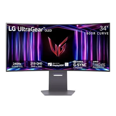 LG 34" UltraGear OLED WQHD 240Hz 0.03ms G-Sync 1440p 800R Curved Gaming Monitor - Image 1 of 4