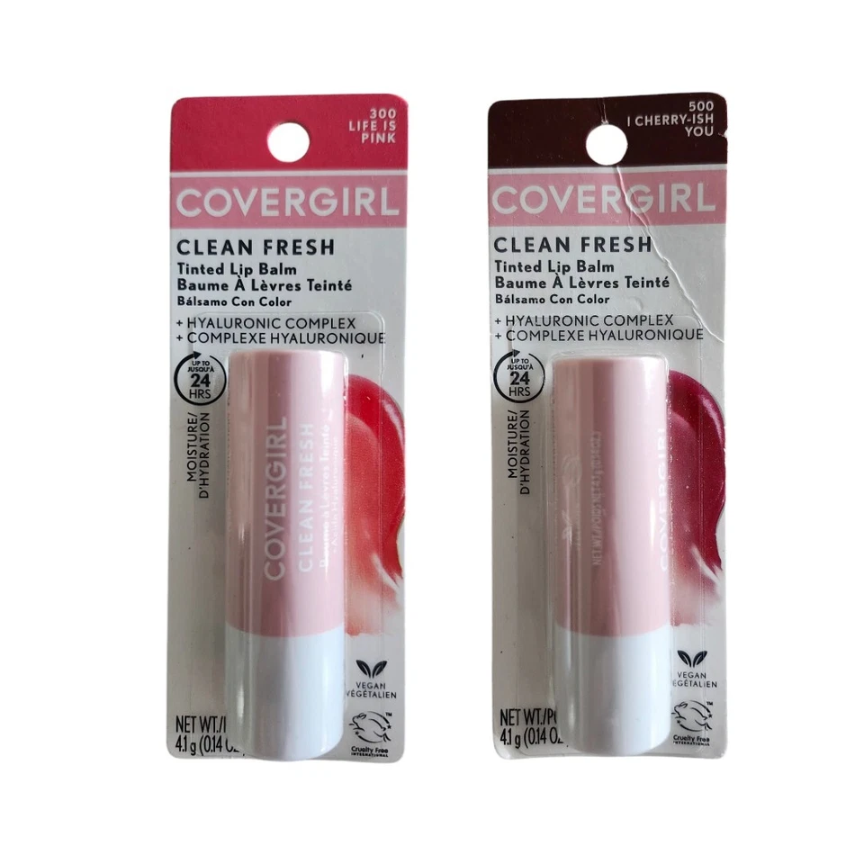 2 CoverGirl Clean Fresh Tinted Lip Balm 300 LIFE IS PINK + 500 I Cherry-ish You - Image 1 of 1