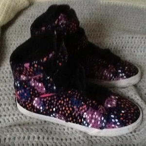 Supra skater trainers boots black suede multi colour flakes uk 4 eu 37.5 - Picture 1 of 5