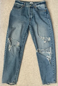 Forever 21 Premium Distressed Button Fly Straight Leg Women's size 28 Blue Denim - Picture 1 of 12