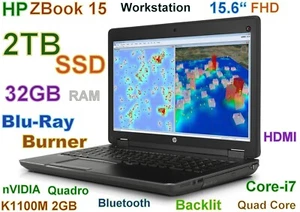3D-Design HP ZBook 15 i7-QUAD (2TB SSD) Blu-Ray Burner 32GB 15.6" nVIDIA K1100M - Picture 1 of 10