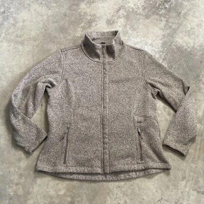 Chaqueta Lands End para mujer talla 18 cremallera completa polar marrón bolsillos con cremallera cuello falso Foto 1 de 4