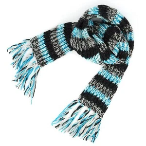Handarbeit Wollschal handgestrickt 160 cm lang warm Nepal SD hellblau anthrazit - Bild 1 von 5