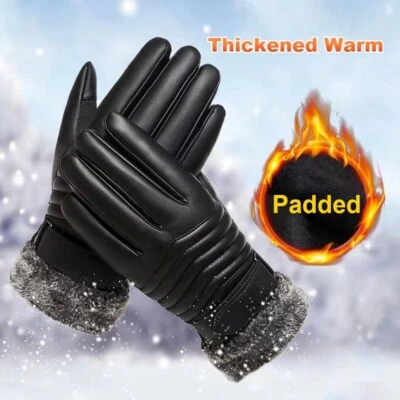 GUANTI INVERNALI UOMO ECOPELLE TERMICI IMPERMEABILI ANTIVENTO TOUCH PELLICCIA