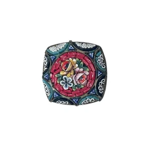 Antike edwardianische Blumen Mikromosaik Brosche 1" Anstecknadel Majolika Made in Italy - Bild 1 von 3