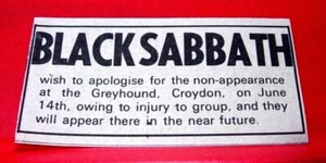 Black Sabbath Croydon Gig Apology Vintage ORIG 1970 Press/Mag ADVERT 3.5"x 1.5" - Picture 1 of 3