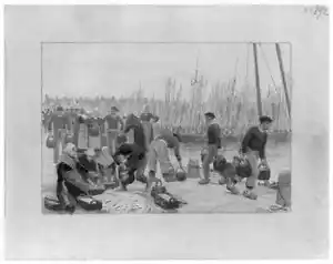 Photo:Normandy peasants at pier,1860-1920?,boats,people,photograph - Picture 1 of 1
