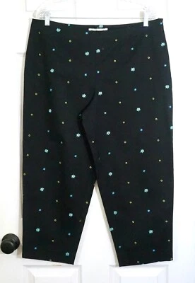 Calça cropped feminina David Brooks Petites bordada algodão elastano, preta, tamanho 16 - Imagem 1 de 4
