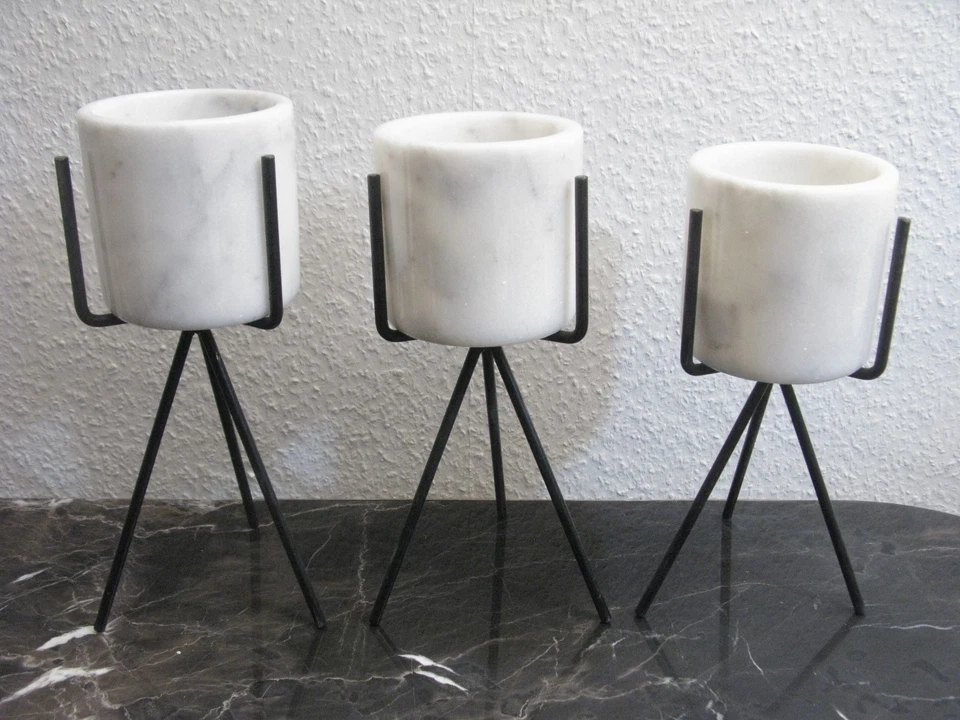 Marmor Set 3 Blumentöpfe mit Metallständer MANUFAKTURWARE neu - Bild 1 von 2