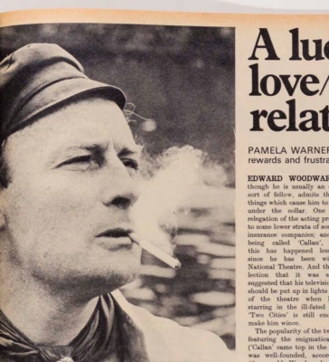 Edward Woodward on Callen 1970s UK magazine RARE 2 page interview and photo - Image 1 of 2