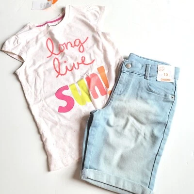 Gymboree sz 10 "Bright and Beachy" Sun Fun Tee & Stretch Denim Shorts Set NWT - Image 1 of 2