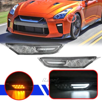 2Pcs Clear Lens LED Side Marker Light indicator For Nissan GT-R R35 2009-2018 - Image 1 of 4