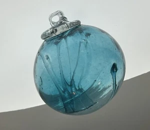 Large Turquoise Blue Witch Ball Hand Blown Art Glass Webbed Inside 5.5” Wide - Picture 1 of 7