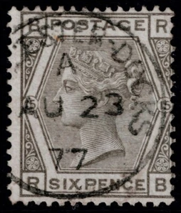 1873 6d grau SG 147 Pl 15 RB knackige Gloucester Docks CDS super gebraucht Kat. 90,00 £ - Bild 1 von 1