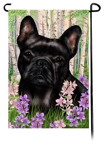 Bandera de jardín con flores de primavera - Bulldog francés negro - Imagen 1 de 1