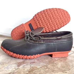 LL Bean Duck Shoes Mens Sz 10 Rubber Moc Waterproof Low Boot USA Vintage Leather - Picture 1 of 16