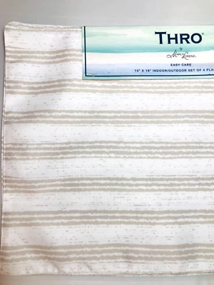 MARLO LORENZ THRO PLACEMATS EASY CARE KHAKI STRIPE 13 X 18 100% POLYESTER NWT - Image 1 of 2
