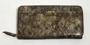 LODIS Metallic Gold Snake Print Zip Around Leather Wallet - NEW - Picture 1 of 4