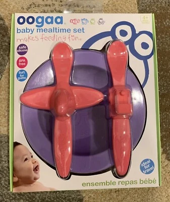 Nuevo juego de alimentación para bebé de silicona Oogaa - púrpura/rosa Foto 1 de 2