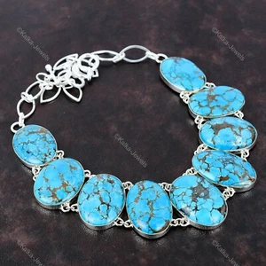 Tibetan Turquoise Necklace 925 Sterling Silver Adjustable Real Gemstone Necklace - Picture 1 of 9