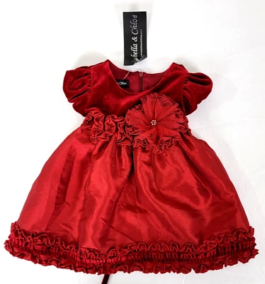 Vestido Rojo Isobella & Chloe Talla 6M 6 M Mes Sólido Manga Corta NUEVO Elegante Foto 1 de 4