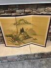 Vtg Toyo Japanese 3 Panel Folding Byobu Screen Signed Asian Chinese 50" X 36?