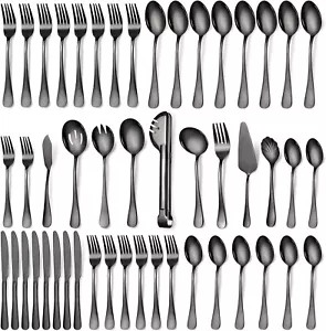 Keyoxy Schwarz Silberbesteck Set für 8, 49-teilig Edelstahl Besteck Set mit Se... - Bild 1 von 6