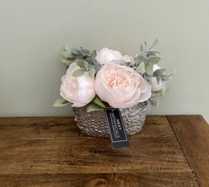 NEXT Botanicals Peony In Silver Pot Artificial Faux Flowers Plant - BNWT - Picture 1 of 3