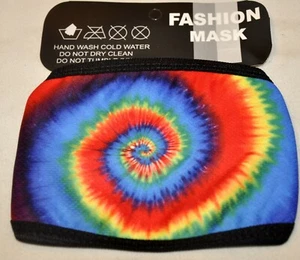 Tie Dye Swirl Lined Cotton Face Mask Red Yellow Blue Washable Reusable New - Picture 1 of 2