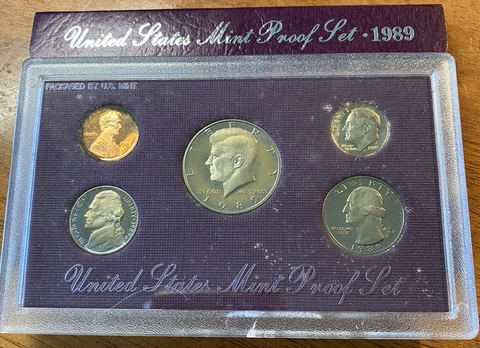 1989 S Proof Set Original Box & COA 5 Coins US Mint Toning Cover