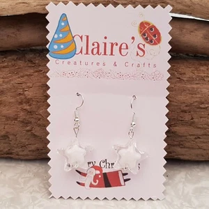 Handmade Christmas Earrings White Stars on silver wires - Picture 1 of 4
