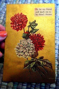 Tarjeta postal de amistad vintage Oh, Be My Friend, Emerson, Flowers & Gold, 1910 - Imagen 1 de 8
