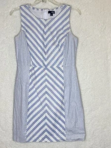 A.N.A Linen Blend Sleeveless Striped Blue & White Sheath Dress Sz L Summer - Picture 1 of 9